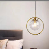Globe Glass Pendant Light with Metal Ring for Bedside
