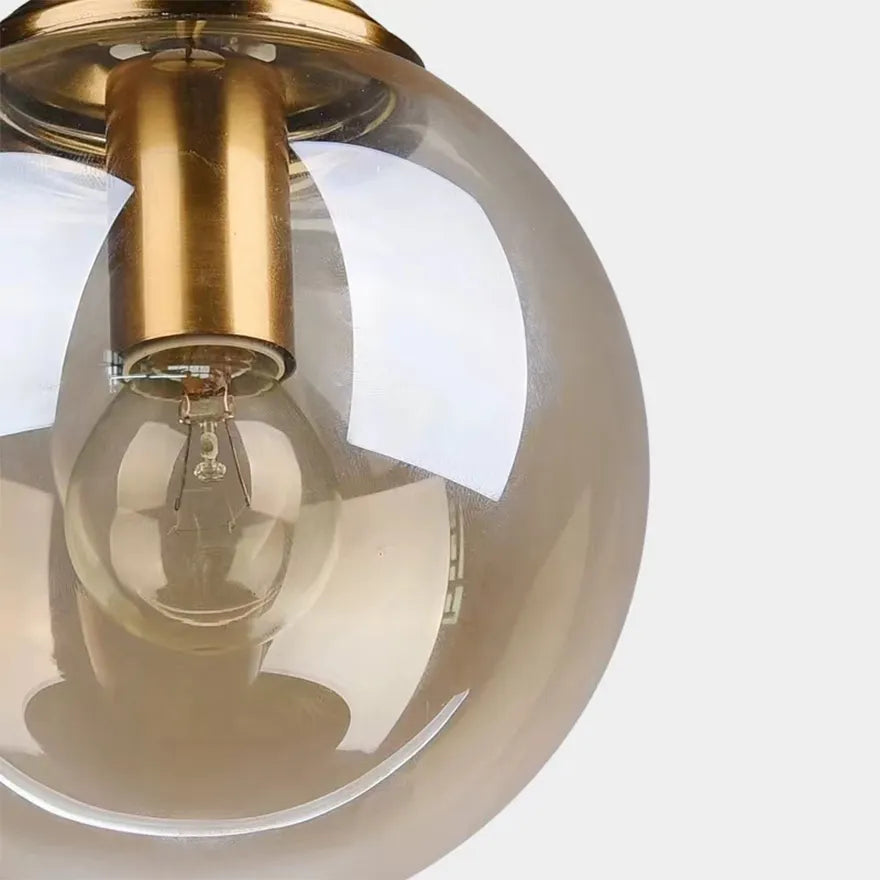 Globe Glass Pendant Light with Metal Ring for Bedside