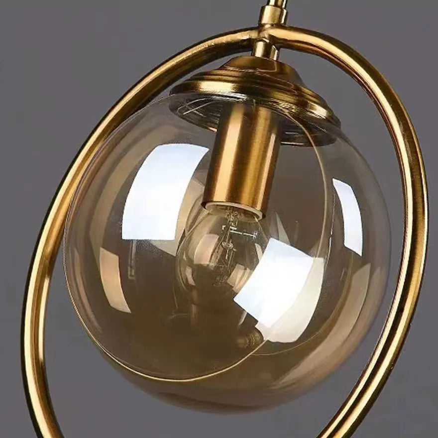 Globe Glass Pendant Light with Metal Ring for Bedside
