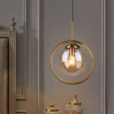 Globe Glass Pendant Light with Metal Ring for Bedside