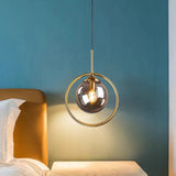 Globe Glass Pendant Light with Metal Ring for Bedside