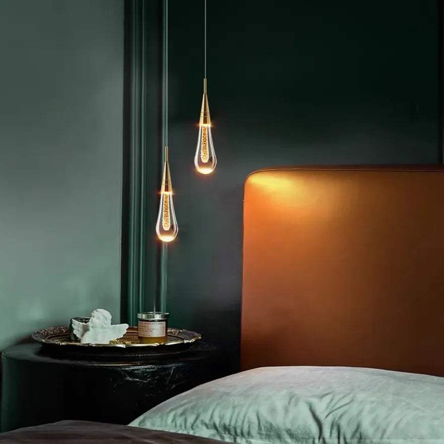 Luxury Crystal Waterdrop Bedside Pendant Light
