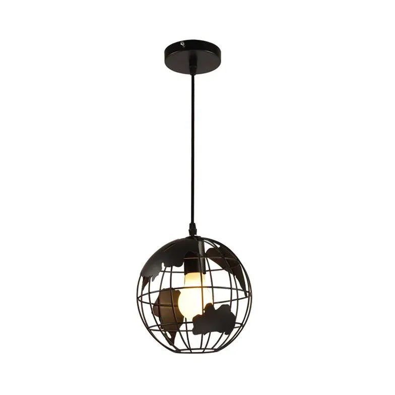 Globe-Shaped Black Frame Kitchen Pendant Light