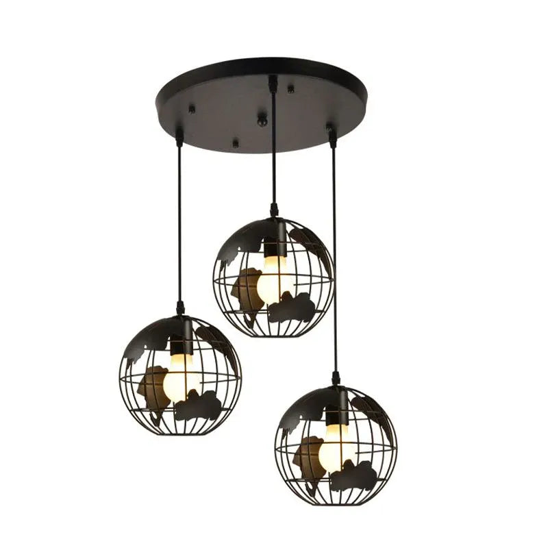 Globe-Shaped Black Frame Kitchen Pendant Light