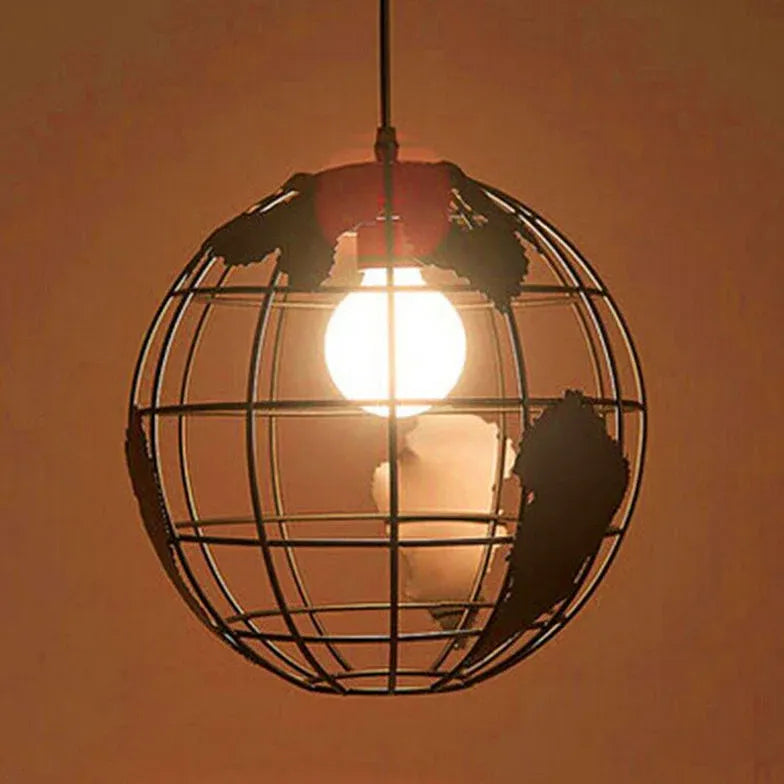 Globe-Shaped Black Frame Kitchen Pendant Light