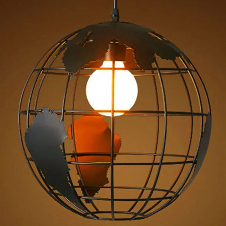 Globe-Shaped Black Frame Kitchen Pendant Light