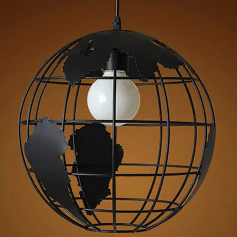 Globe-Shaped Black Frame Kitchen Pendant Light