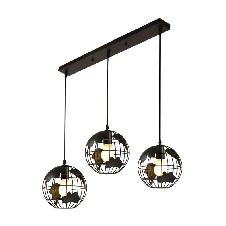 Globe-Shaped Black Frame Kitchen Pendant Light