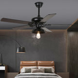 Black Metal Shade Vintage Industrial Ceiling Fan Light