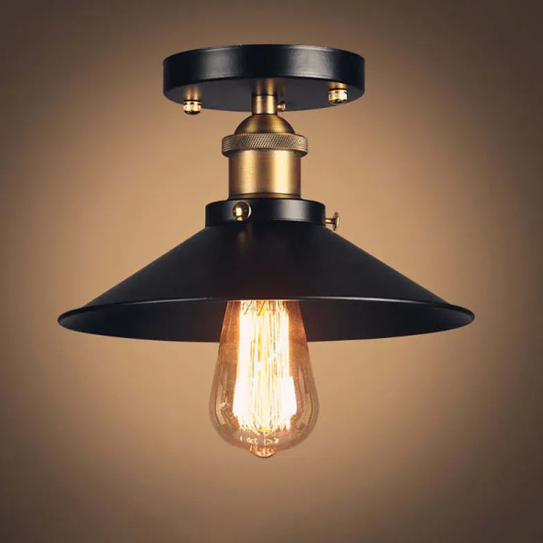 Black Conical Metal Shade Industrial Ceiling Light