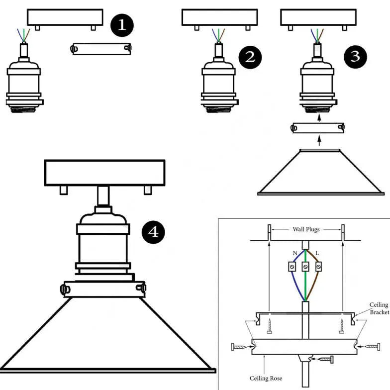 Black Conical Metal Shade Industrial Ceiling Light