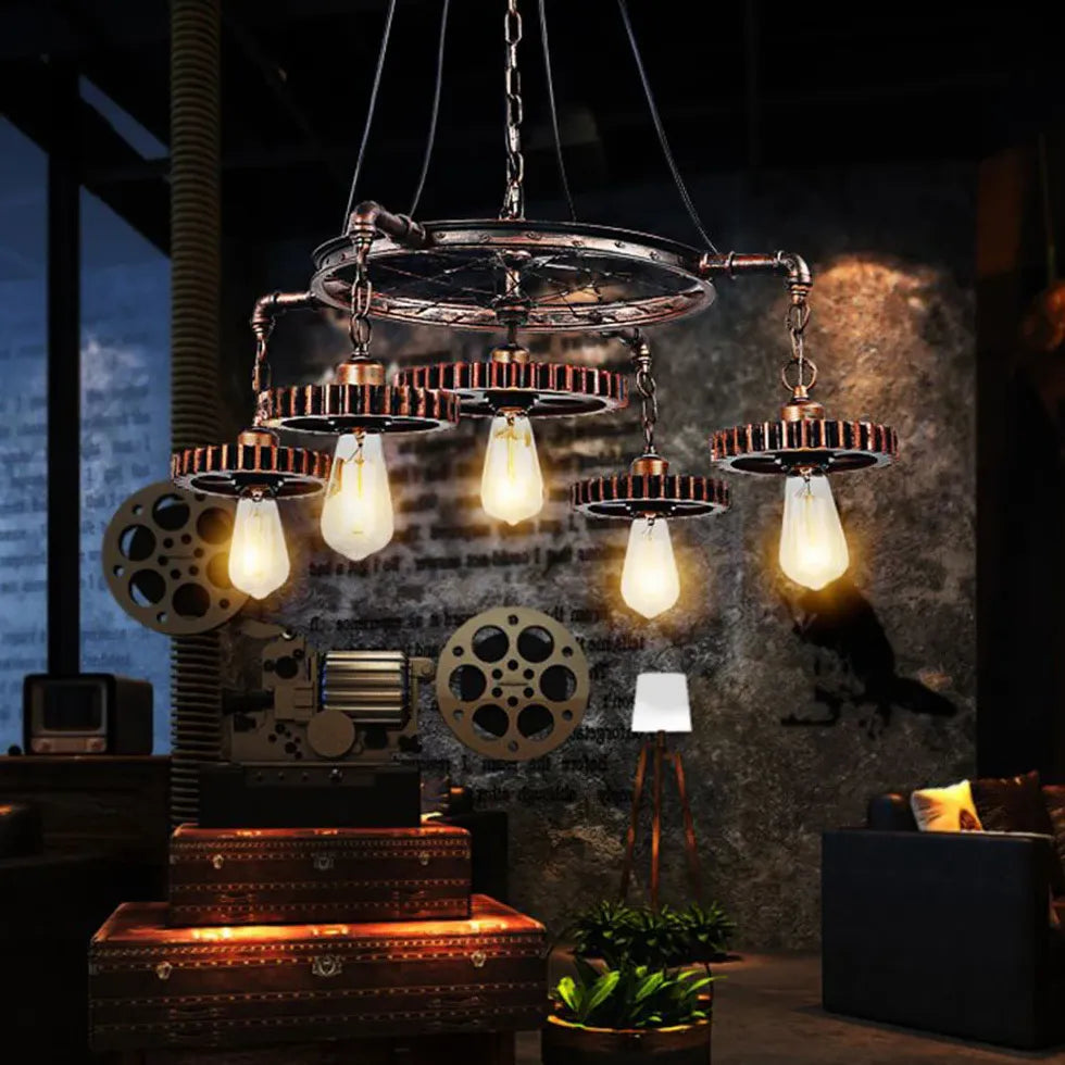 Gear Shaped Antique Bronze Industrial Pendant Light