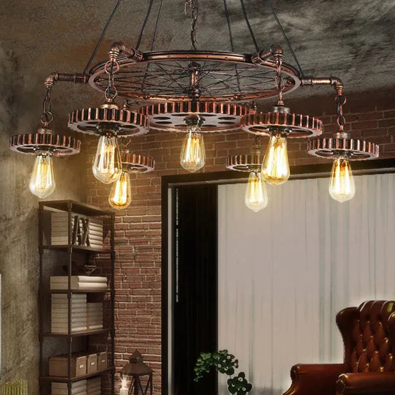 Gear Shaped Antique Bronze Industrial Pendant Light