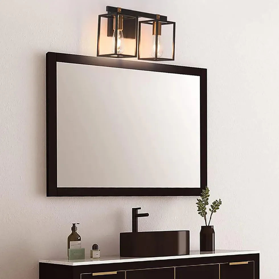 Lantern Black Industrial Bathroom Wall Lights