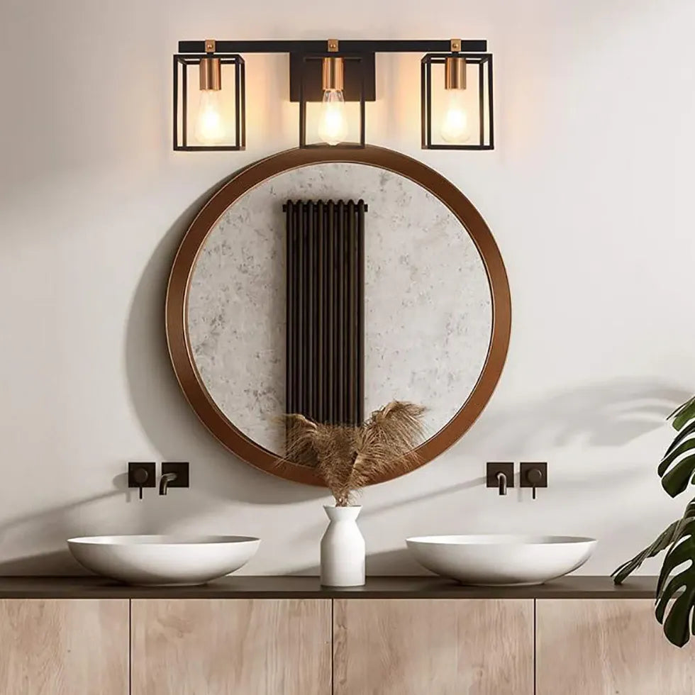 Lantern Black Industrial Bathroom Wall Lights