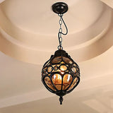 Spherical Carved Antique Copper Tone Pendant Light