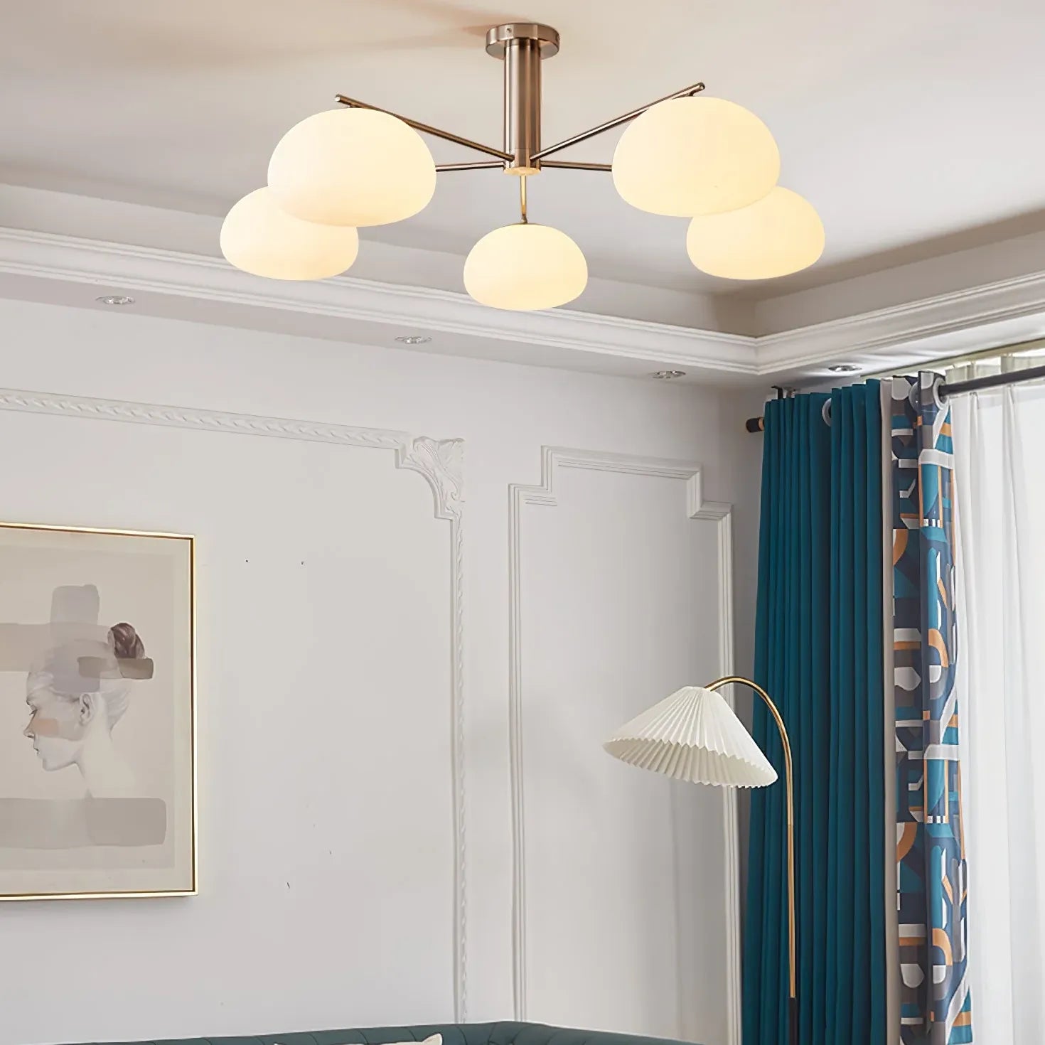 Frosted Glass Shade Modern White Chandelier