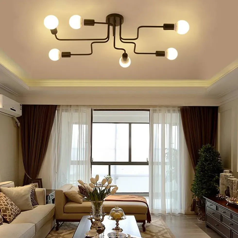 Multi-Light Branch Design Black Metal Ceiling Light