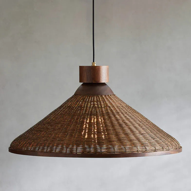 Woven Rattan Cone Shade Vintage LED Pendant Light