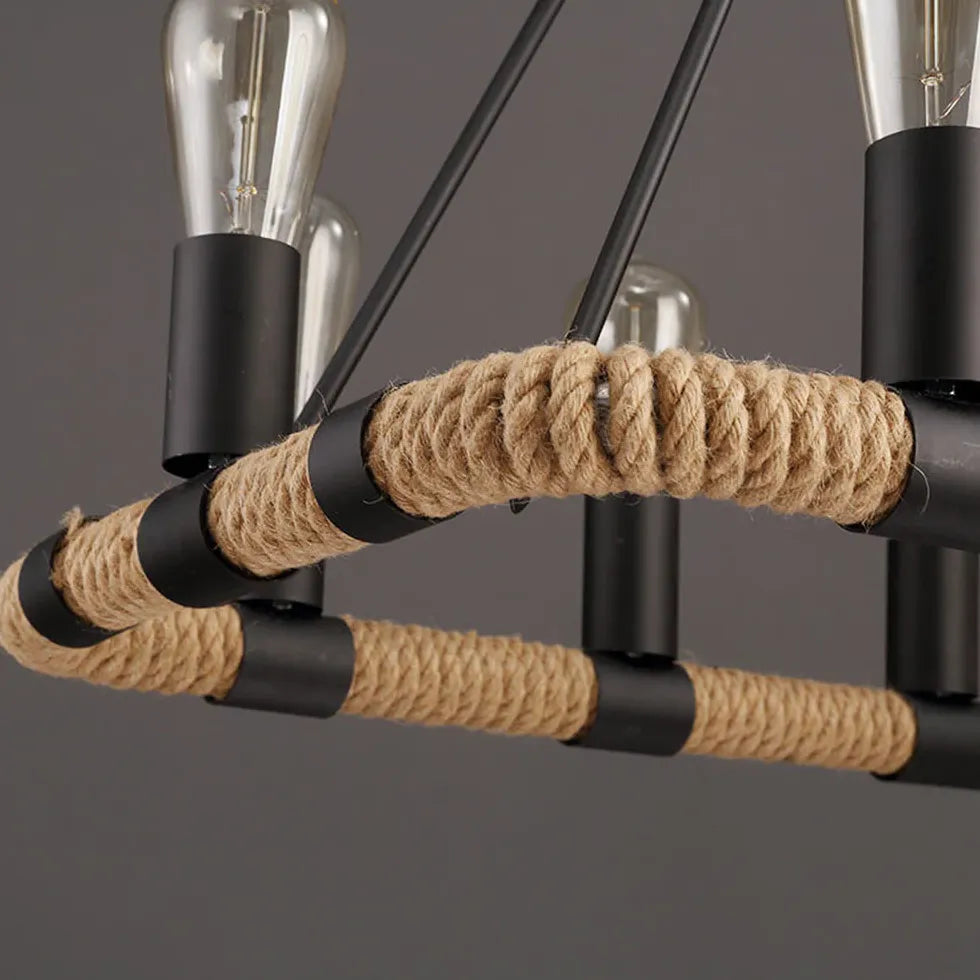 Rectangular Rope Structure Black Industrial Pendant Light