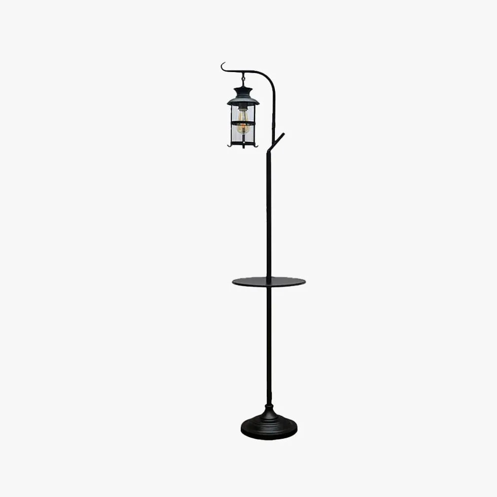 Black Lantern Style with Tray Floor Lamp