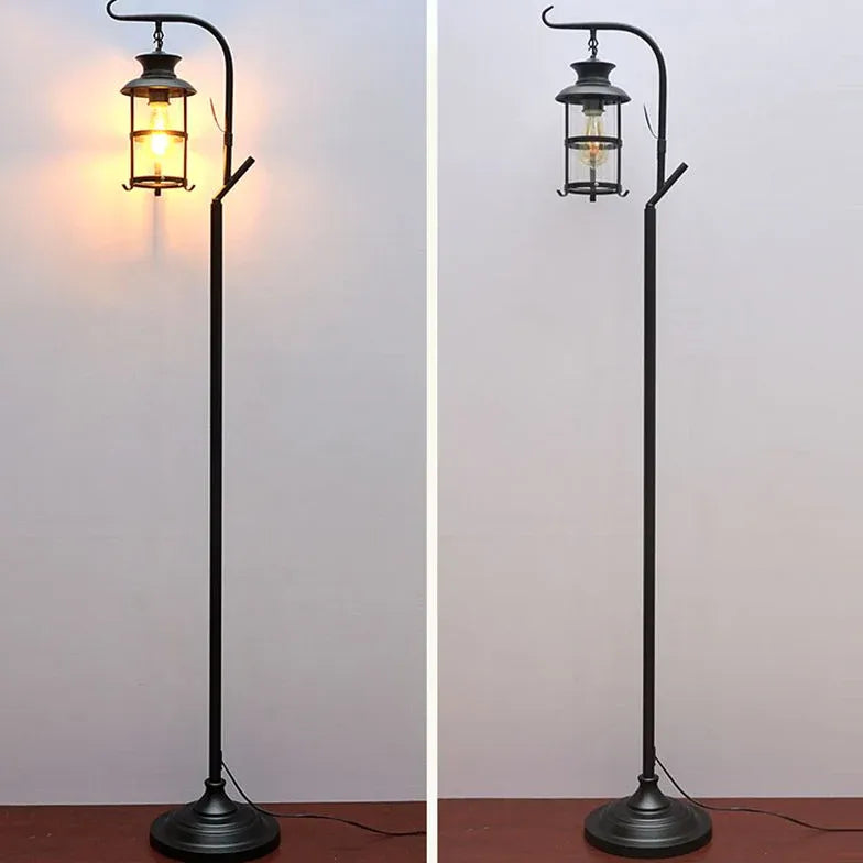 Black Lantern Style with Tray Floor Lamp