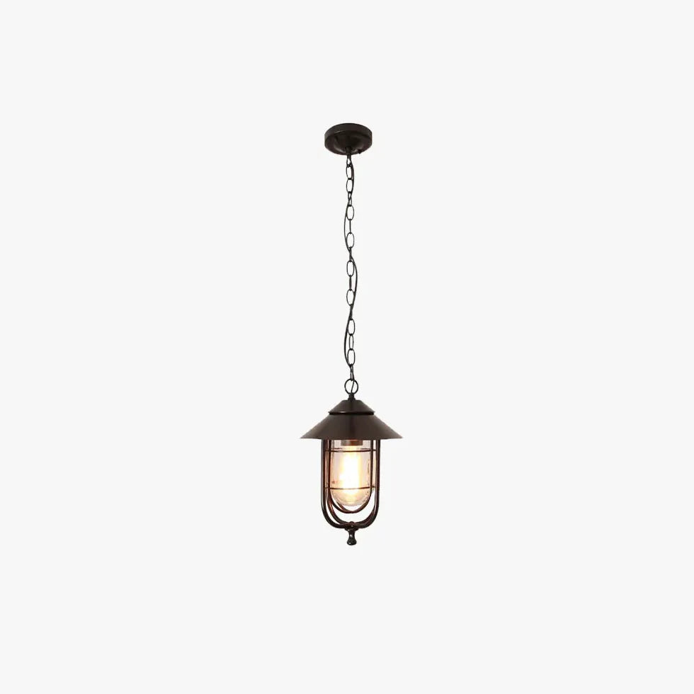 Lantern-Style Black Metal Industrial Pendant Light