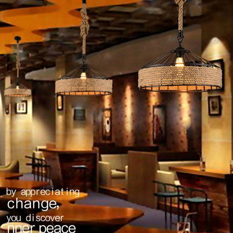 Jute Rope Metal Shade Industrial Kitchen Pendant Light