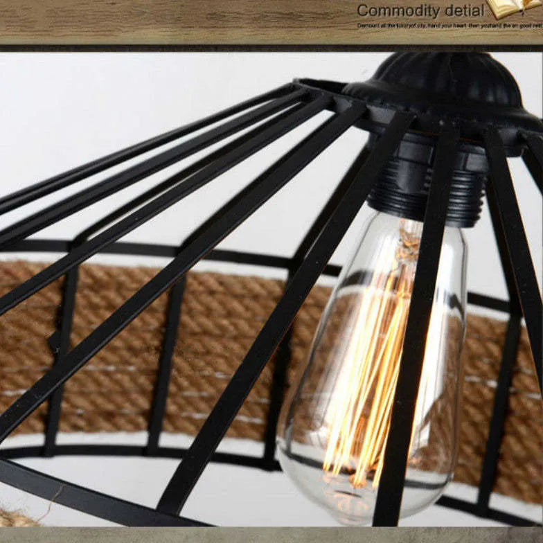 Jute Rope Metal Shade Industrial Kitchen Pendant Light