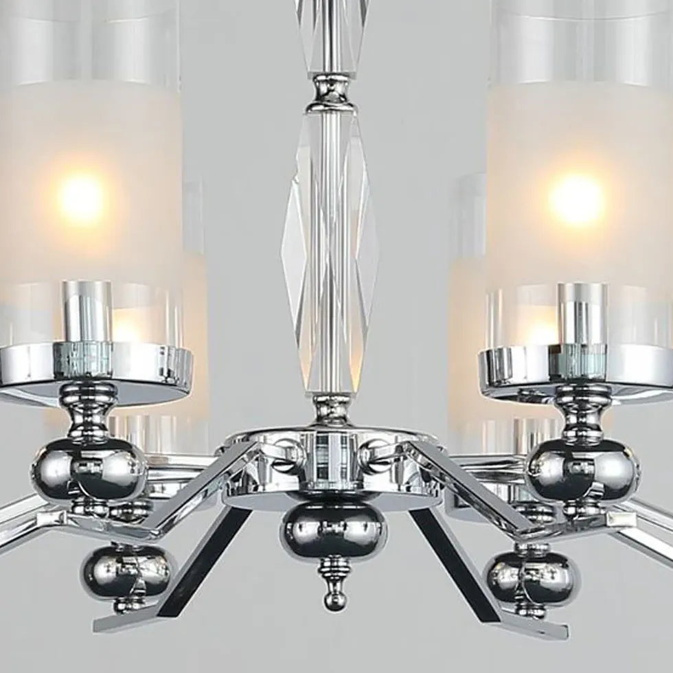 Cylindrical Shade Silver Modern Glass Chandelier