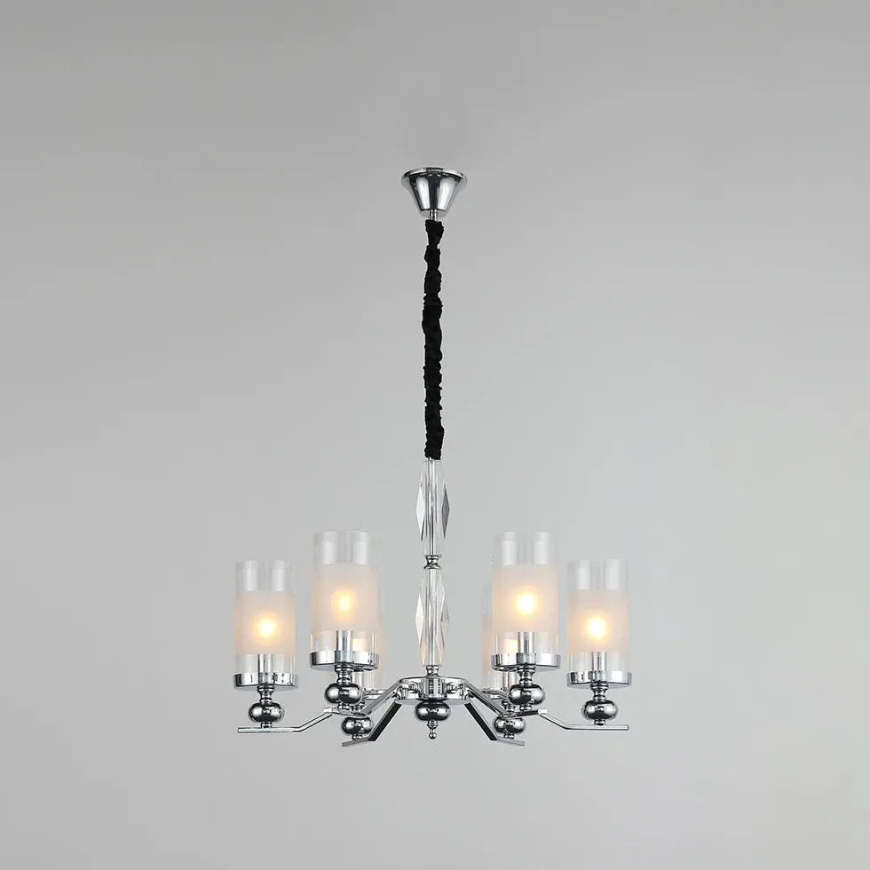 Cylindrical Shade Silver Modern Glass Chandelier