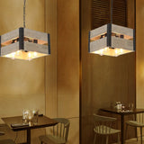 Cube-Shaped Wooden Frame Vintage Dining Pendant Light