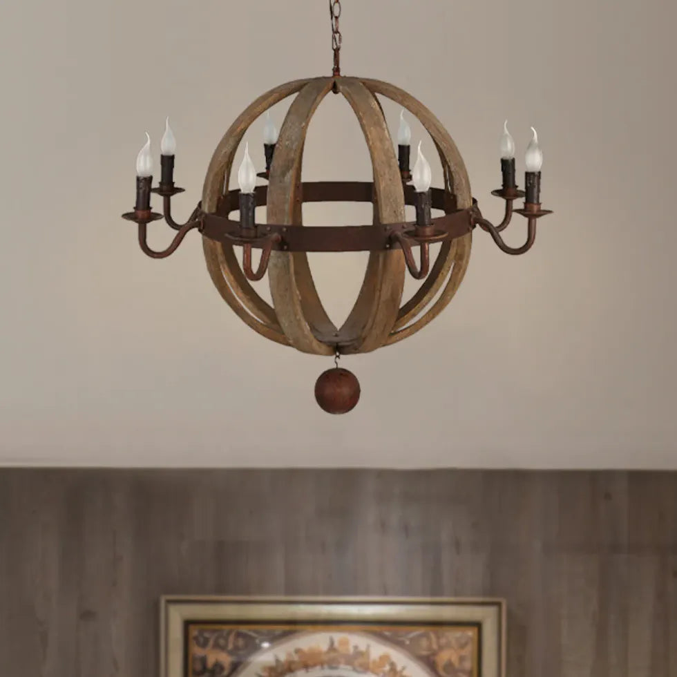 Wooden Ball Candle Vintage Wooden Pendant Light