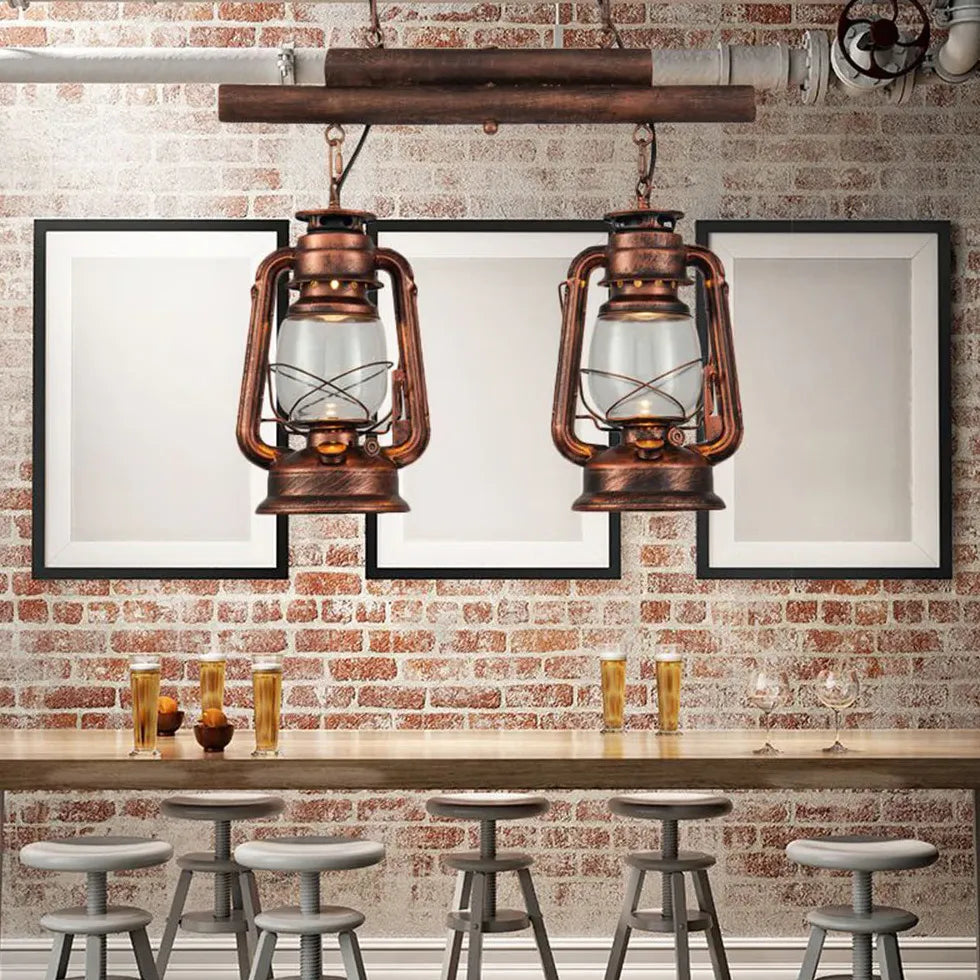 Dual Lantern Design Glass Industrial Pendant Light