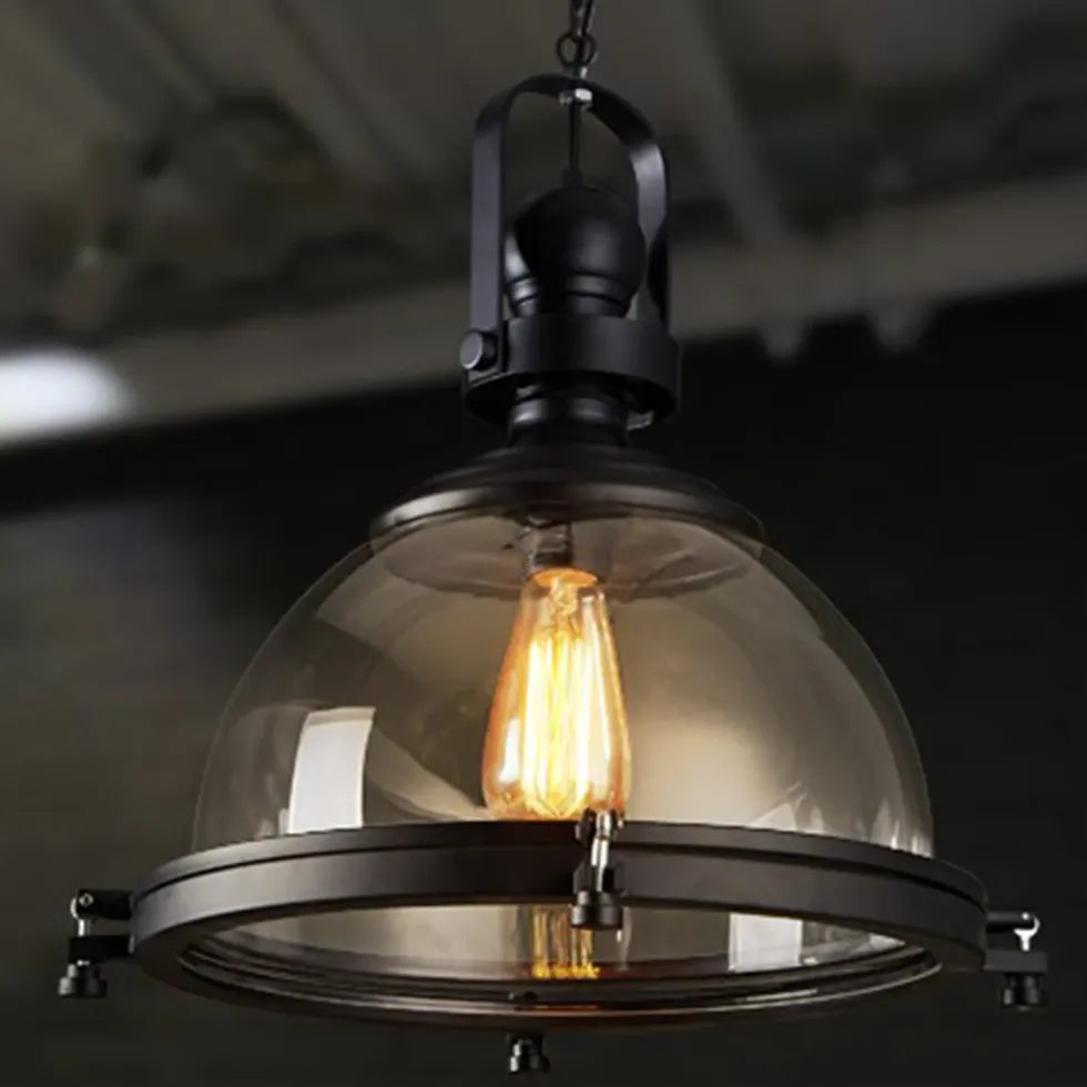 Hemisphere Lantern Design Black Industrial Pendant Light