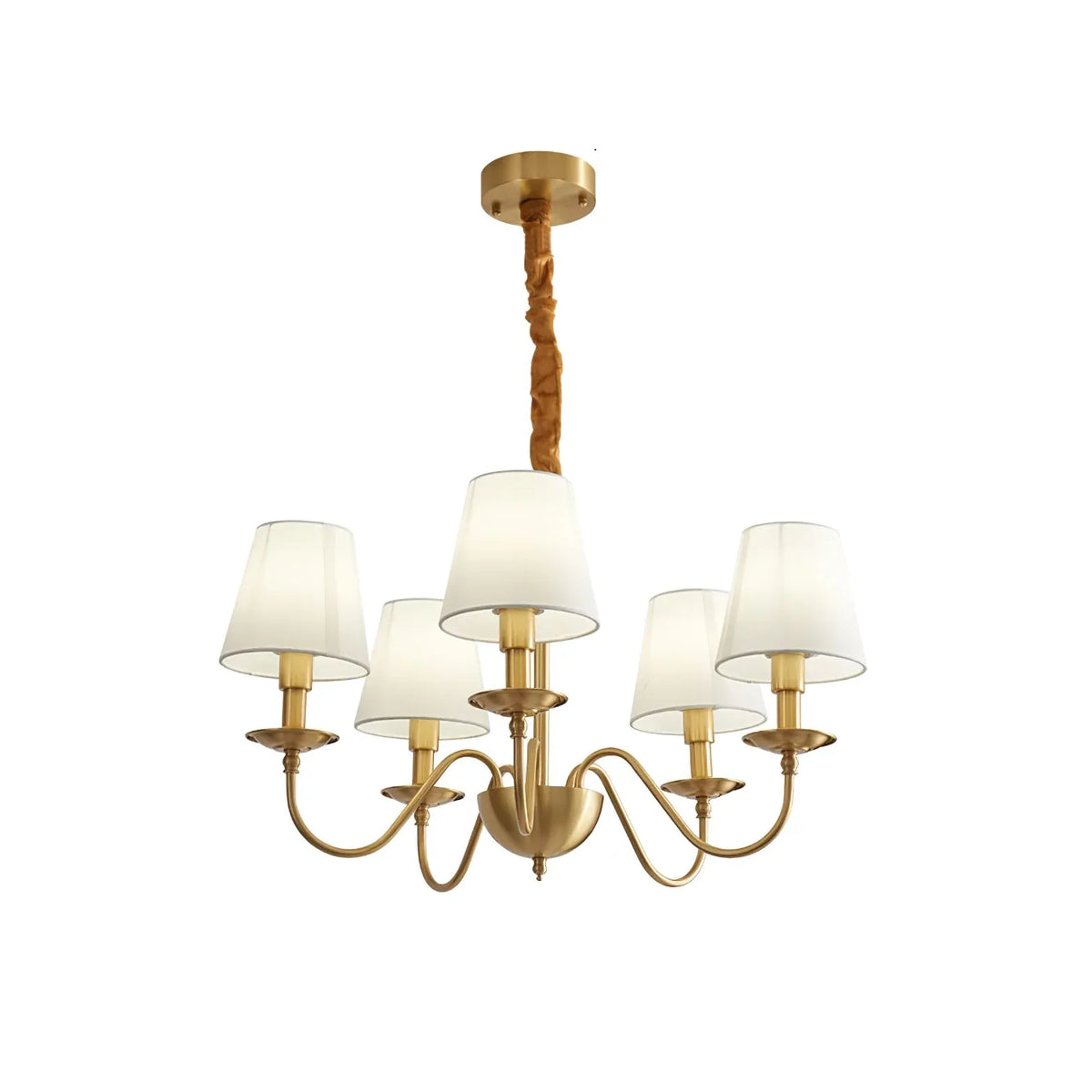 Multi-Light White Shade Gold Vintage Chandelier