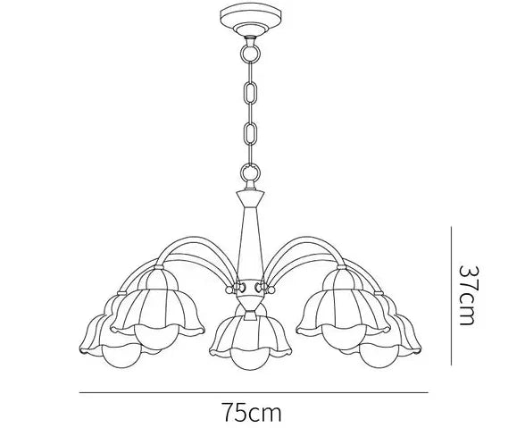 Flower-Shaped White Shade Vintage Wooden Chandelier