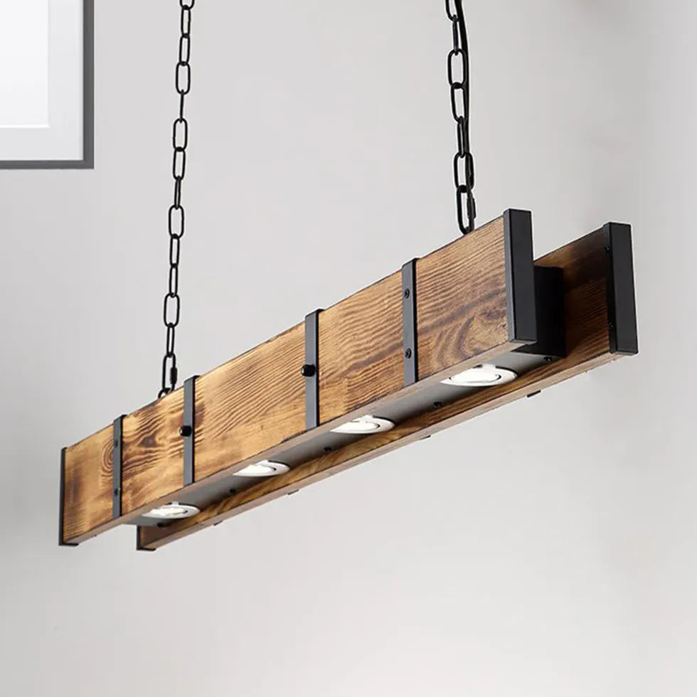 Rectangular Vintage Wooden Kitchen Pendant Light