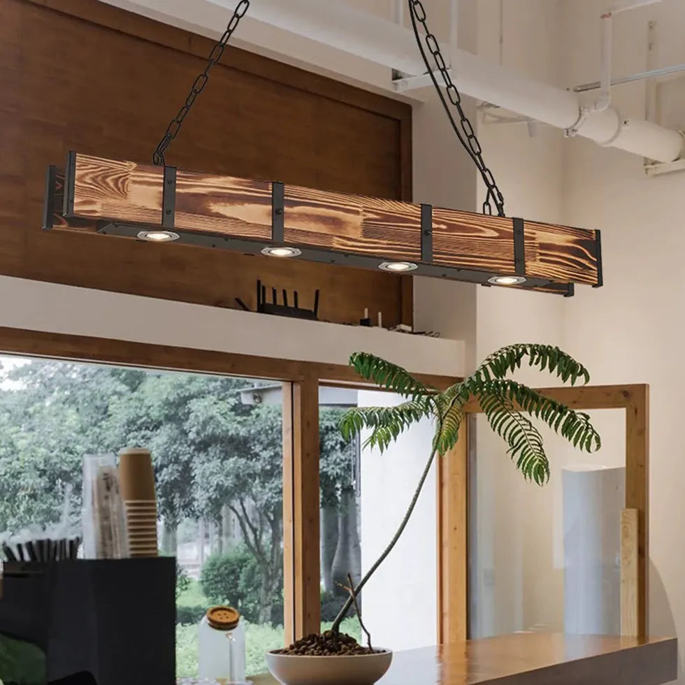 Rectangular Vintage Wooden Kitchen Pendant Light