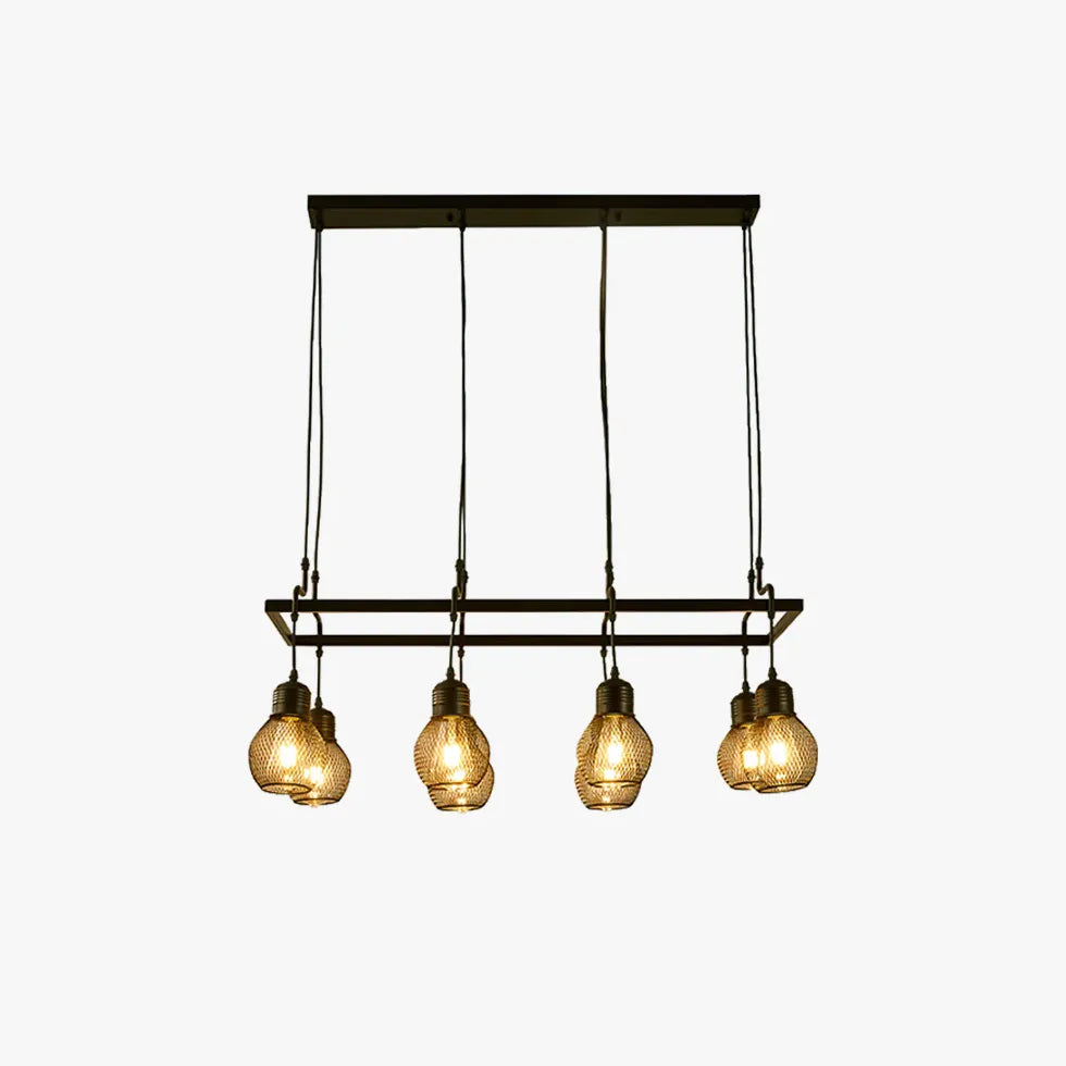 Grid Light Bulb Black Kitchen Chandelier