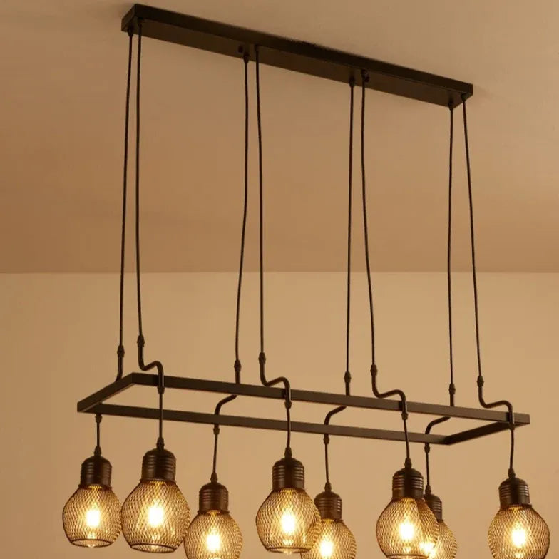 Grid Light Bulb Black Kitchen Chandelier