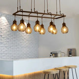 Grid Light Bulb Black Kitchen Chandelier