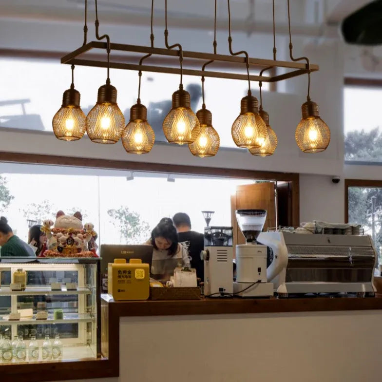 Grid Light Bulb Black Kitchen Chandelier