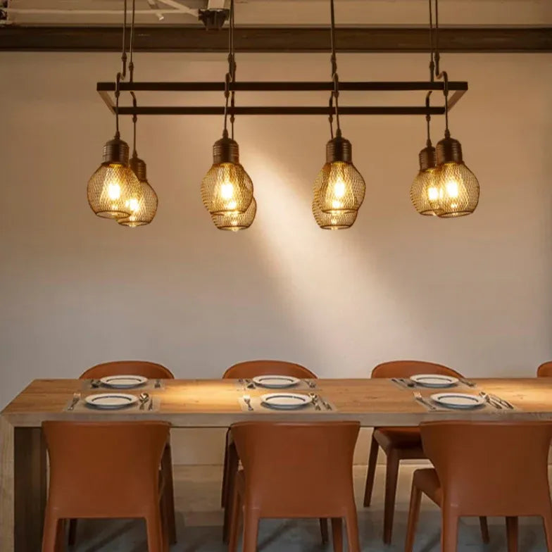 Grid Light Bulb Black Kitchen Chandelier