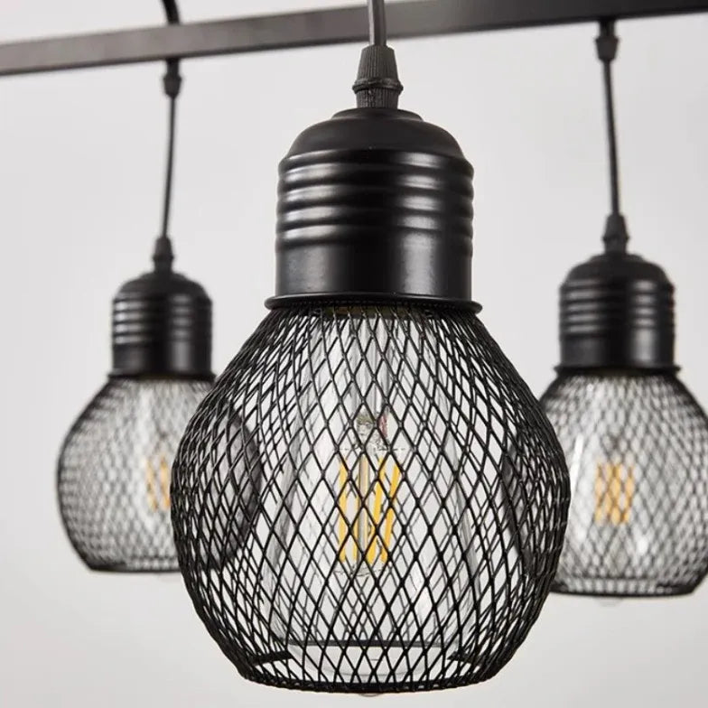 Grid Light Bulb Black Kitchen Chandelier