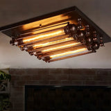 Rectangular Frame Pipe Bulb Vintage Ceiling Light