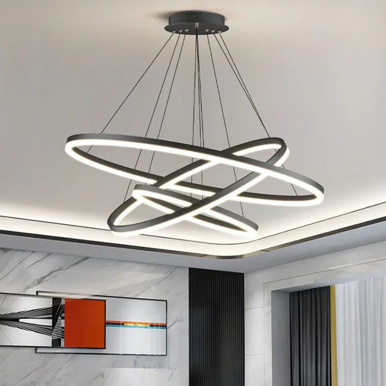 Multi-Ring Modern Black LED Pendant Light