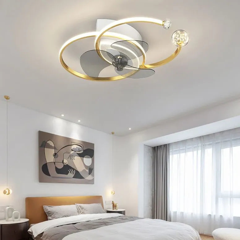 Double Ring LED Bedroom Ceiling Fan Light