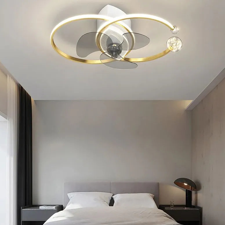 Double Ring LED Bedroom Ceiling Fan Light