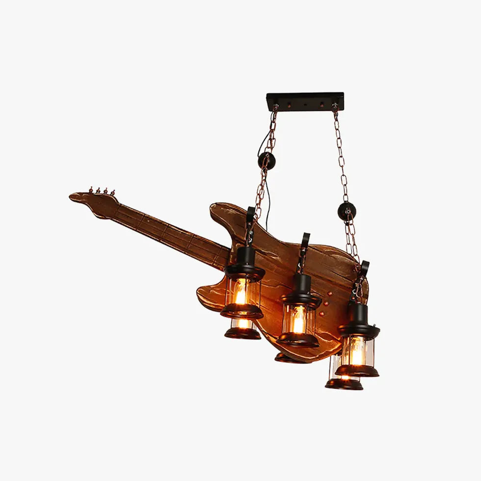 Guitar-Shaped Vintage Wood Kitchen Pendant Light